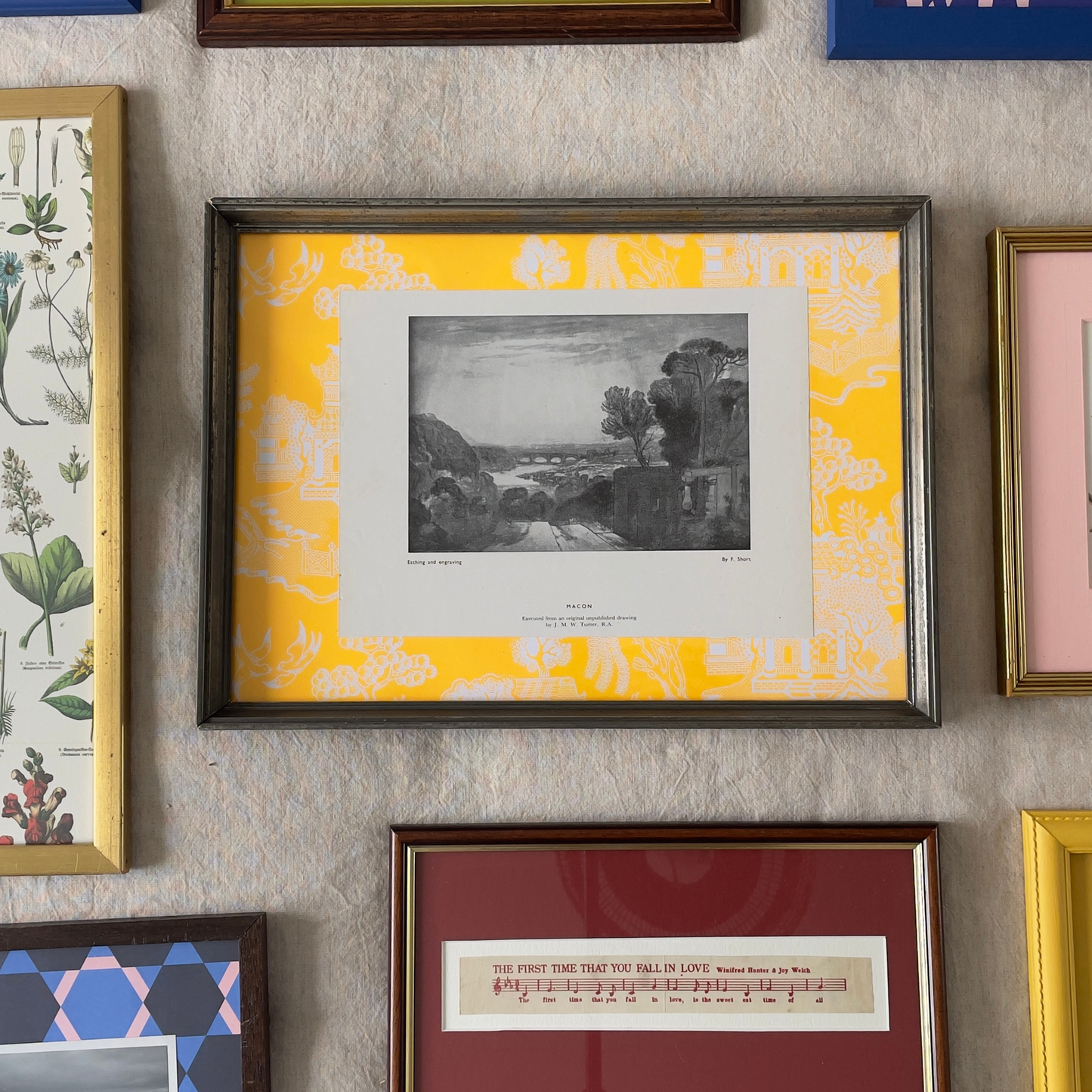 Mâcon Mood | Framed Vintage Landscape on Neon Toile Mount