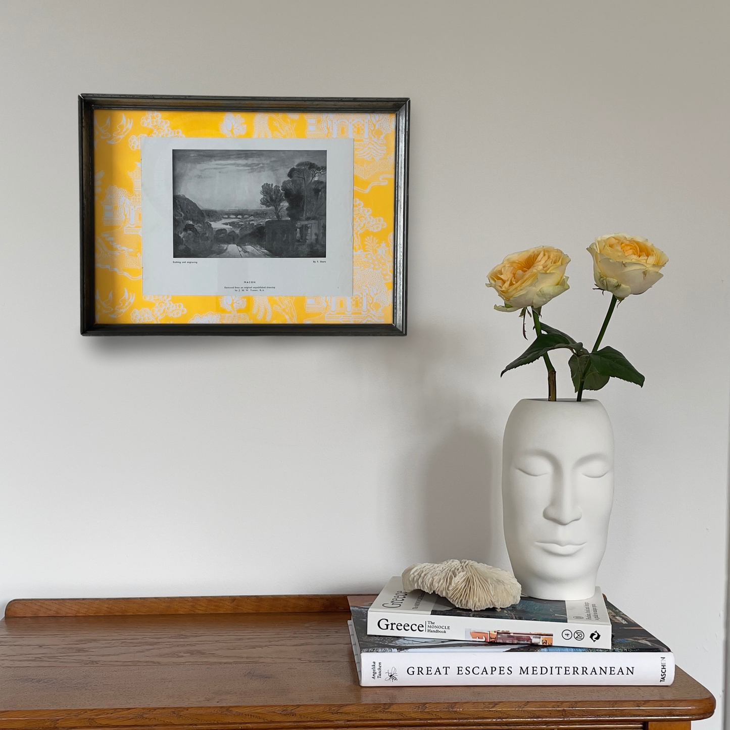 Mâcon Mood | Framed Vintage Landscape on Neon Toile Mount