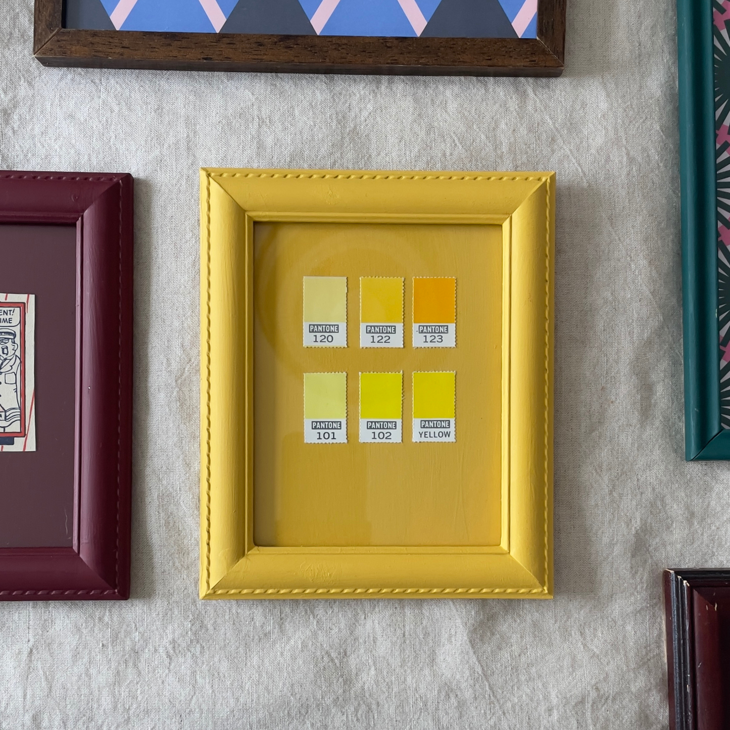 Yellows, Organised | Framed Vintage Pantone Chips on Yellow Mount