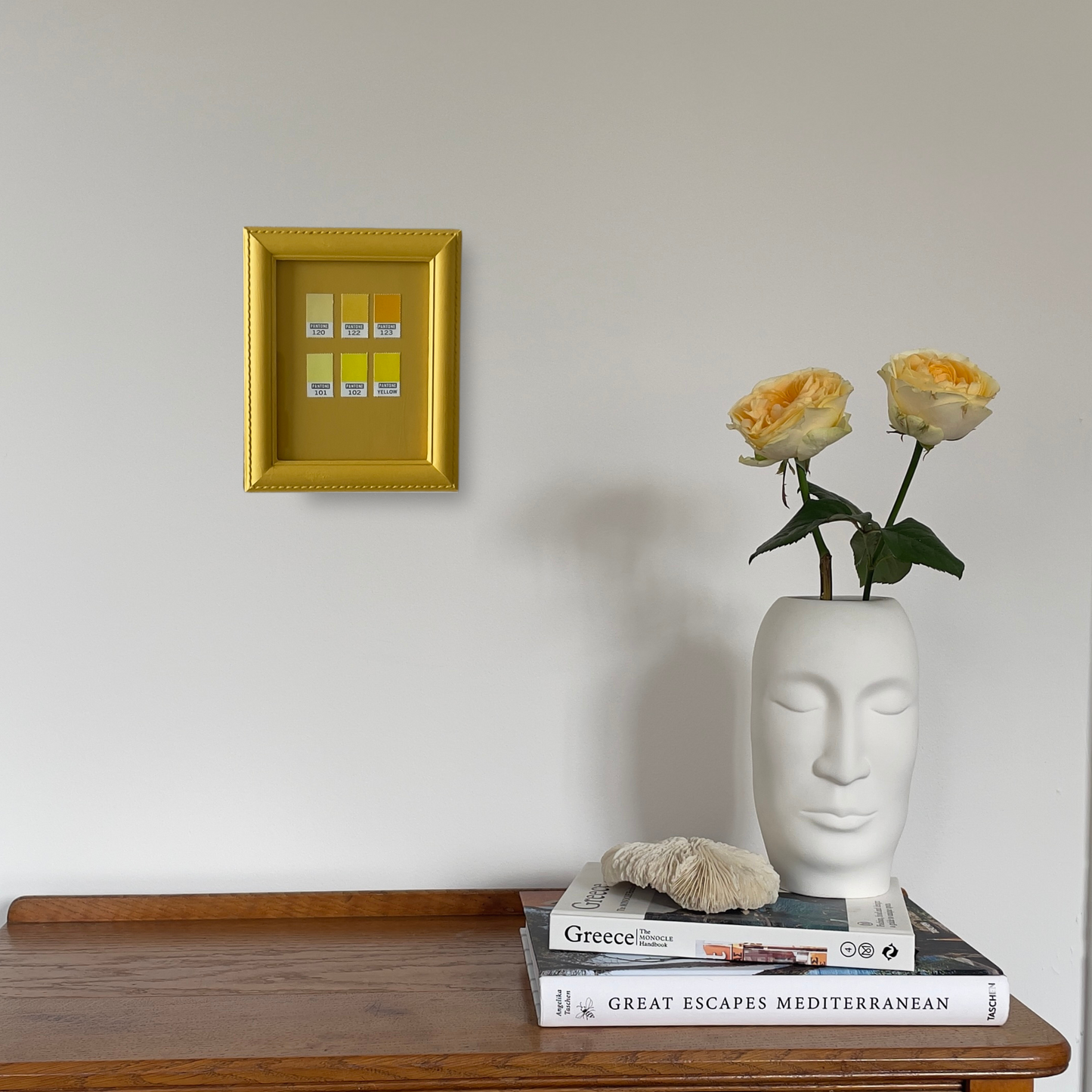 Yellows, Organised | Framed Vintage Pantone Chips on Yellow Mount