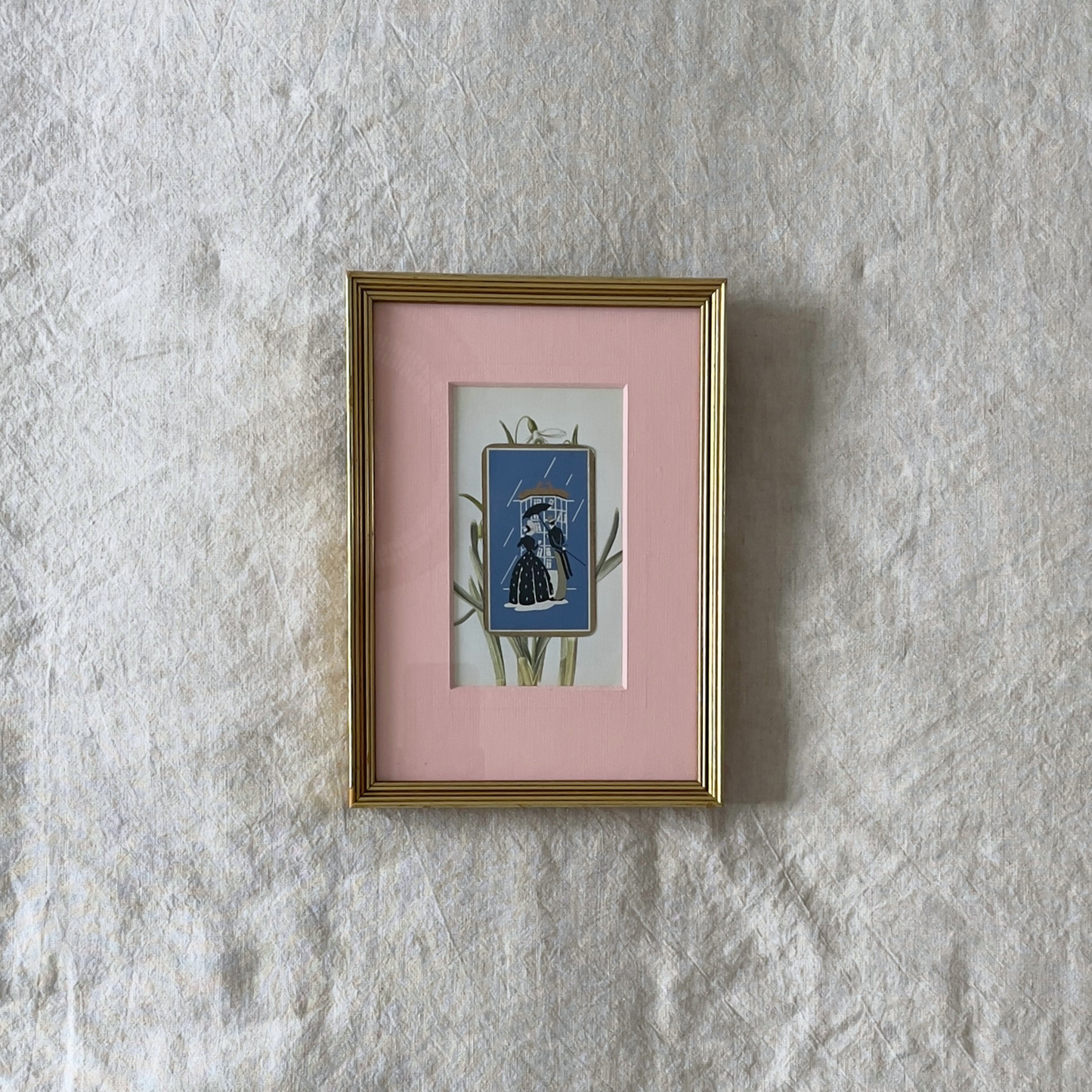 Pluie Playing Cards | Framed Vintage Playing Card on Floral Ephemera and Pink Mount