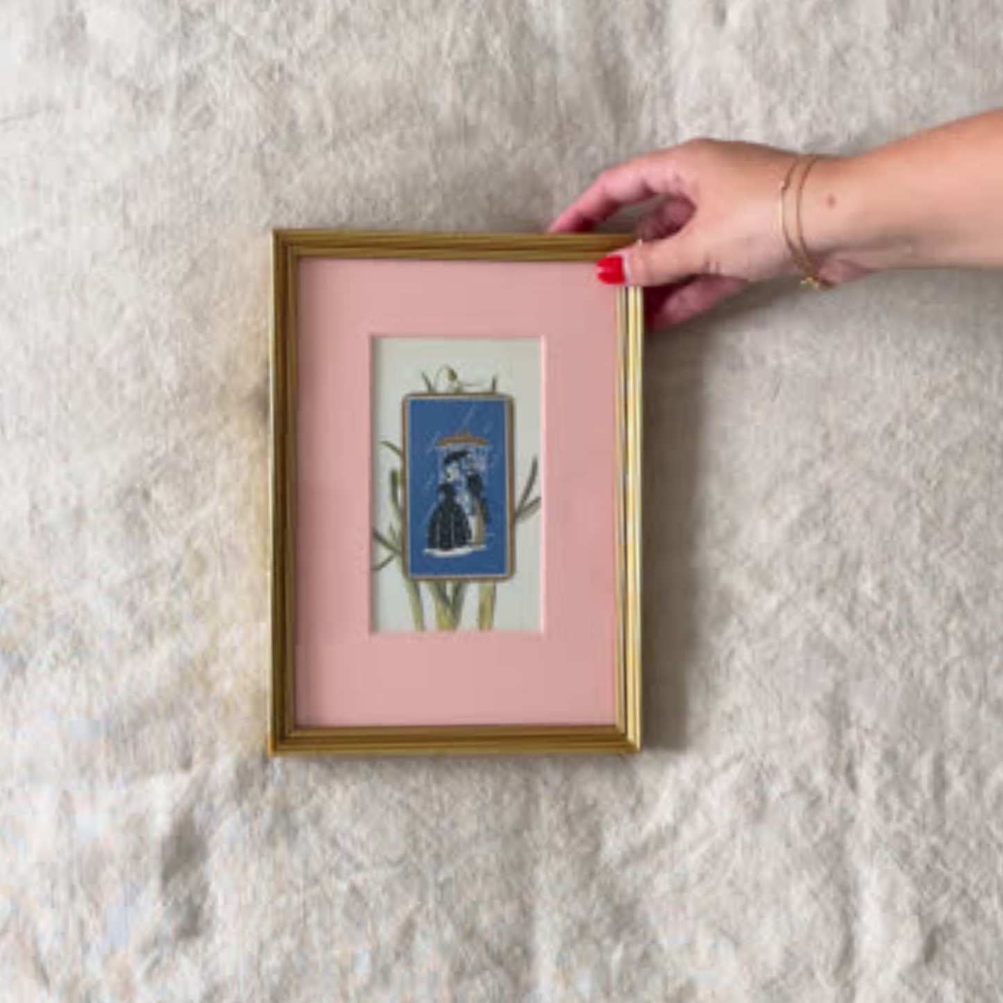 Pluie Playing Cards | Framed Vintage Playing Card on Floral Ephemera and Pink Mount