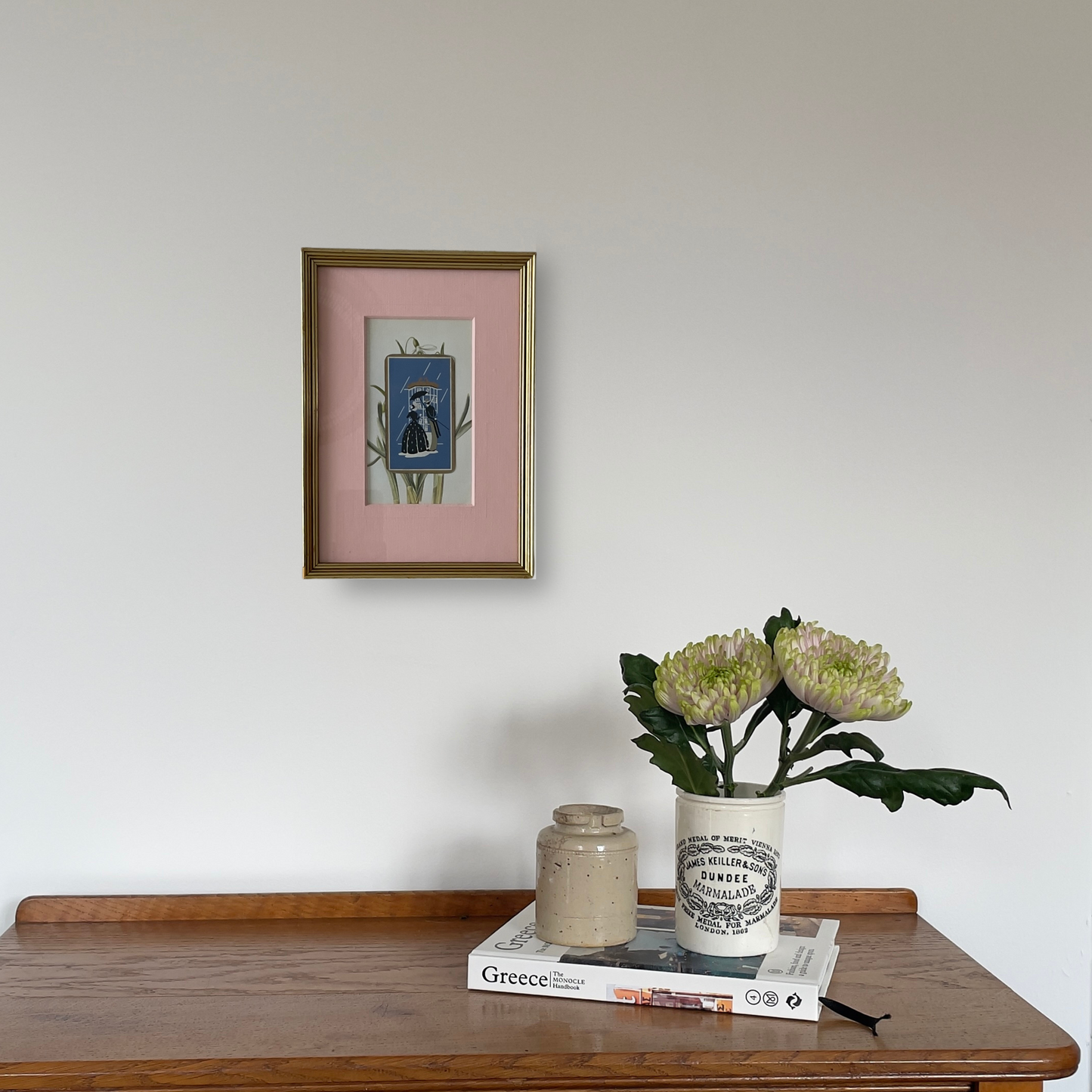 Pluie Playing Cards | Framed Vintage Playing Card on Floral Ephemera and Pink Mount