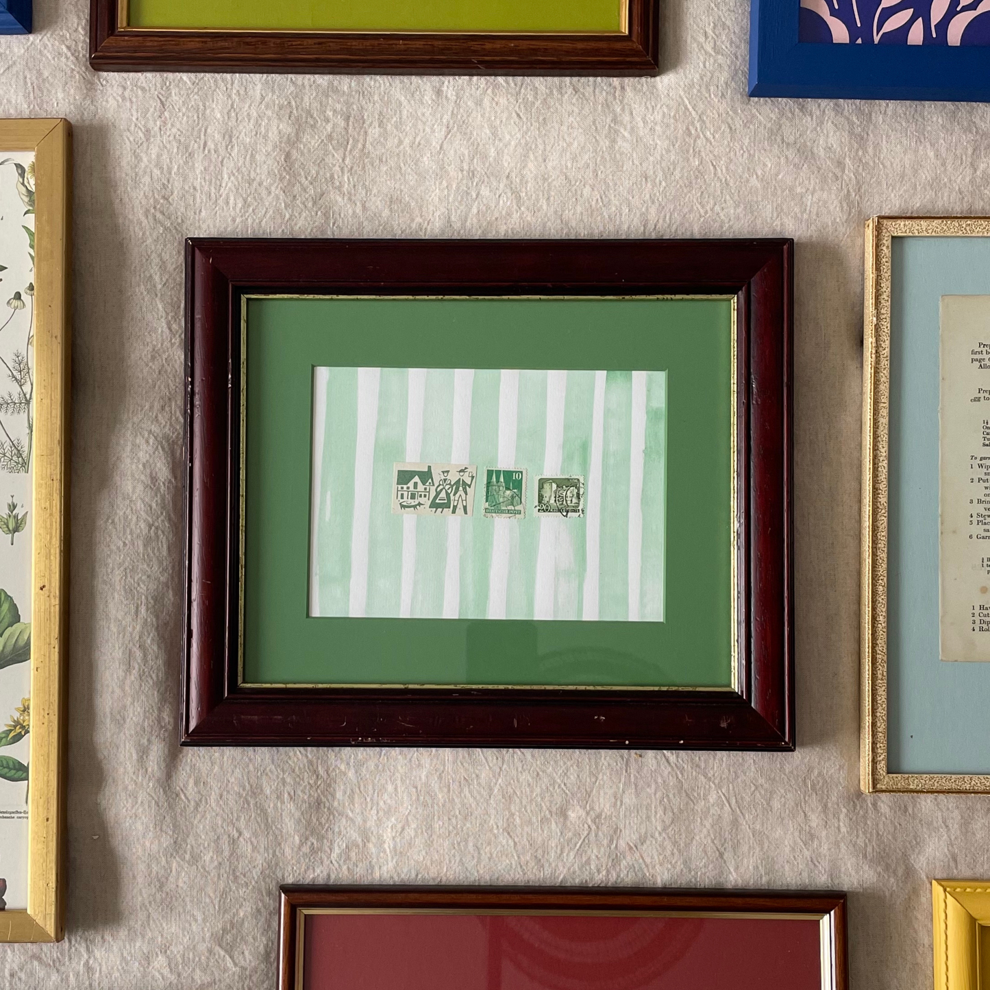 Weird Little Postcards | Framed Vintage Stamp Collage on Hand-Painted Mount