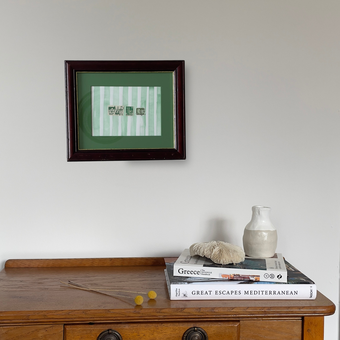 Weird Little Postcards | Framed Vintage Stamp Collage on Hand-Painted Mount