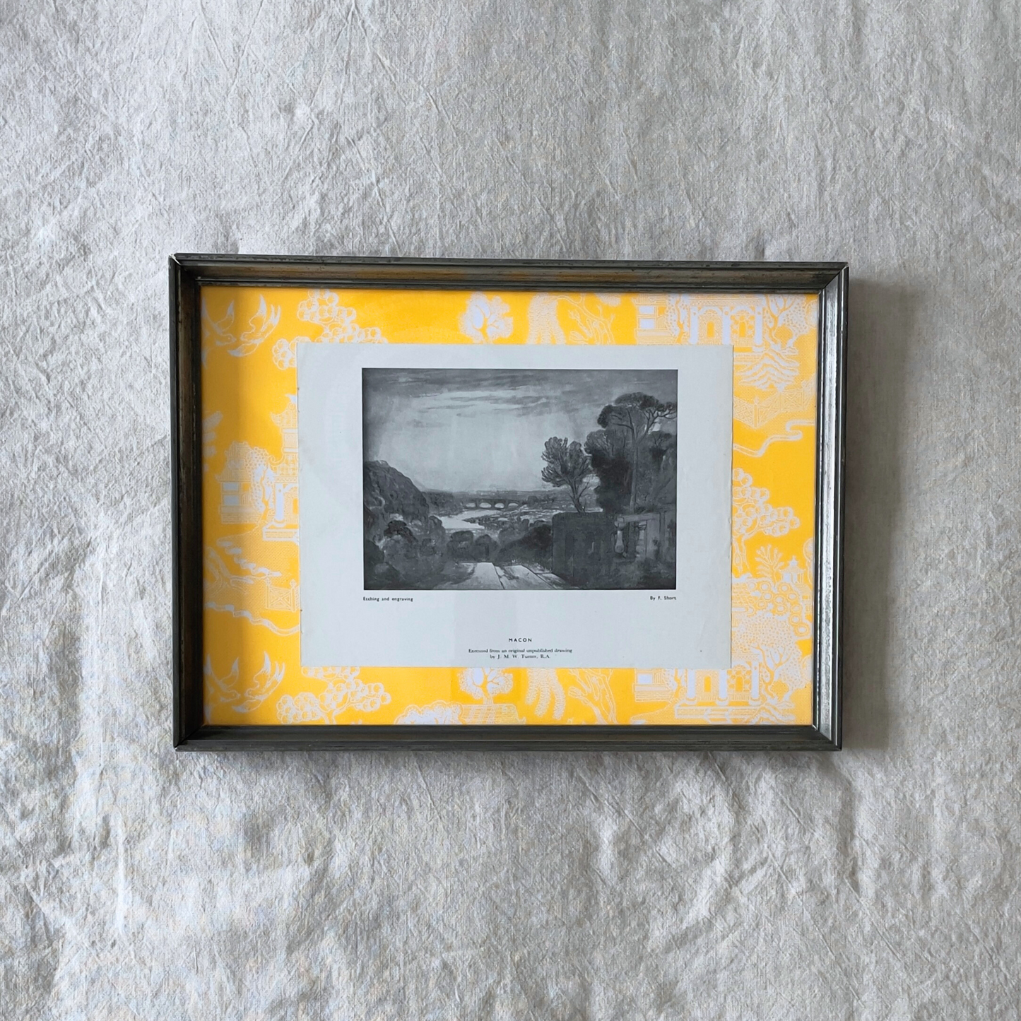 Mâcon Mood | Framed Vintage Landscape on Neon Toile Mount