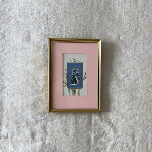 Pluie Playing Cards | Framed Vintage Playing Card on Floral Ephemera and Pink Mount