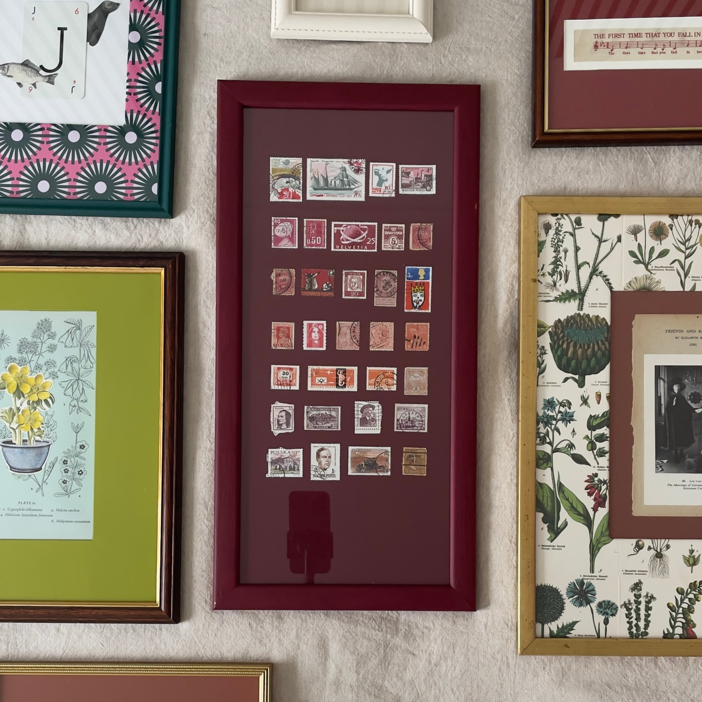 Postmark Parade | Framed Vintage Stamp Grid on Painted Mount